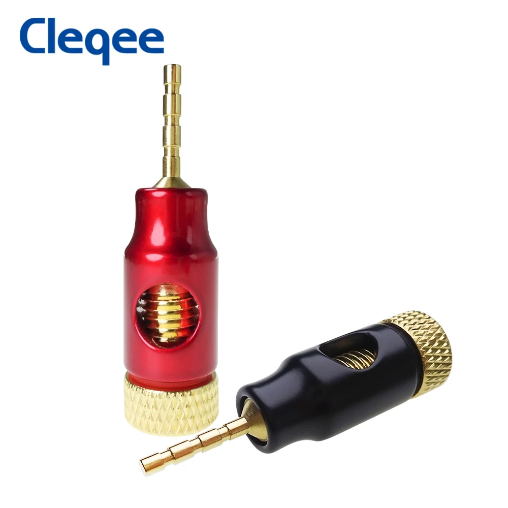 Cleqee1 2mm Banana Plug Gold Plated Speaker Cable Pin Wire Screws Lock Connector For Musical HiFi Audio plugs