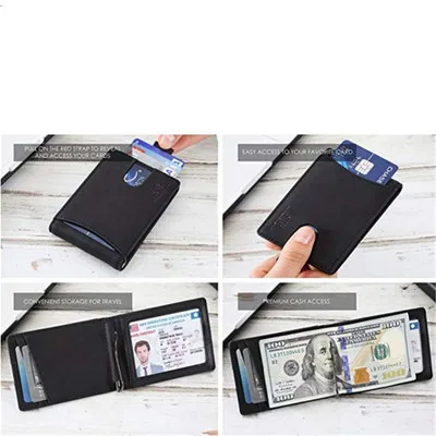  Тонкий двойной держатель для карт из искусственной кожи с RFID-блокировкой кошелек зажимом