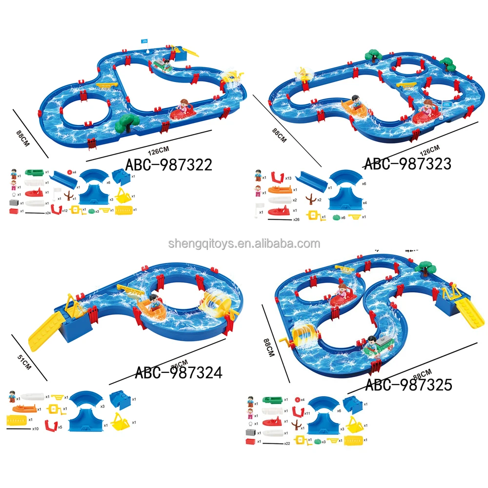 Large Water Park Play Set Activity Waterway Toy with Boat Wind-up Toy for Backyard Lawn Pool Summer Water Toys