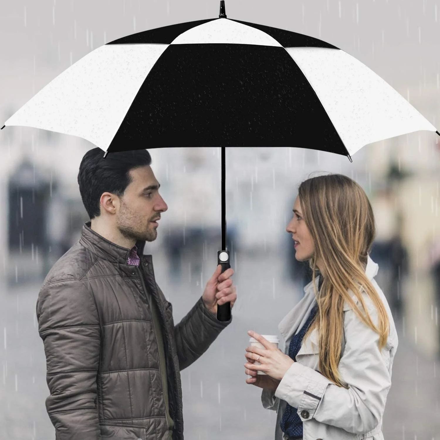 Ok Umbrella Custom Windproof Large 60 Inch Double Canopy Vented Automatic Open Extra Oversize Golf Umbrella