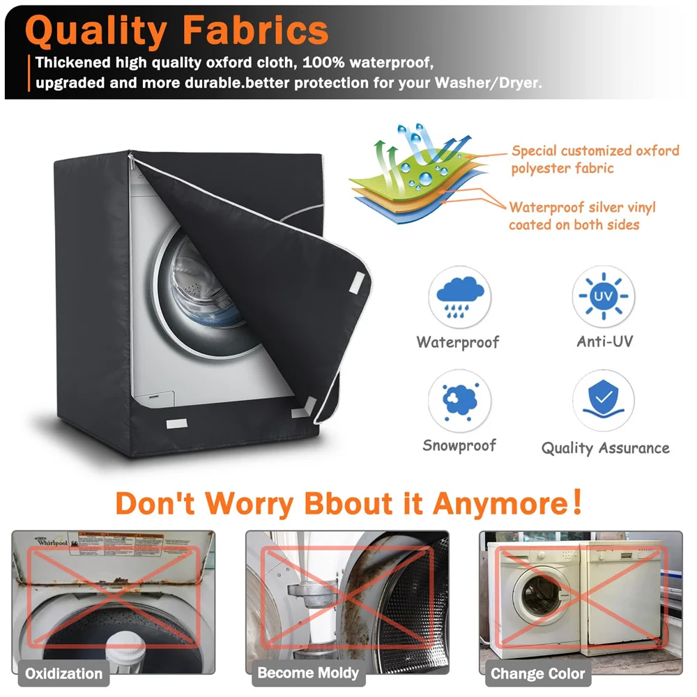 BEELAND Black Heavy Duty Oxford Washer Covers Dustproof And Anti-Uv Top Load Waterproof Washing Machine Cover