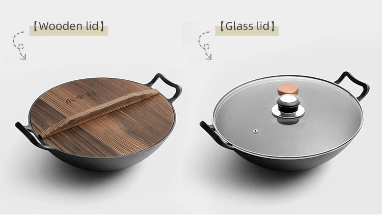 Pre Seasoned Cast Iron Wok With Lid Big Chinese