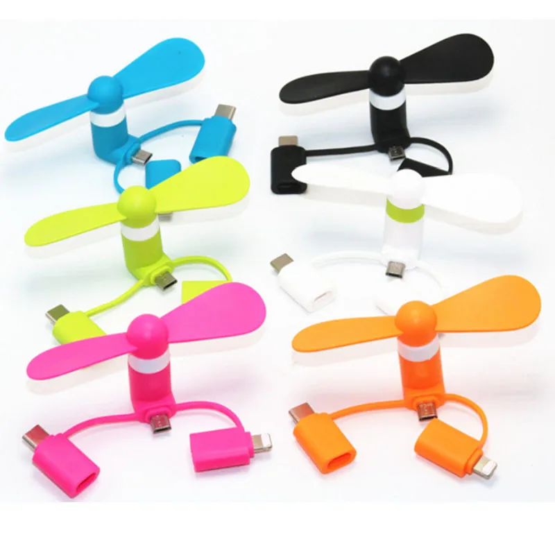 3 in 1 Type-C Fan Portable Mobile Phone USB Mini Fan for iPhone and Android mobile phones