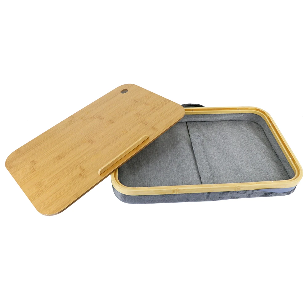 Factory Custom Bamboo Wooden Lap Tray Portable Bed Lap Desk Laptop Table With Pillow Cushion