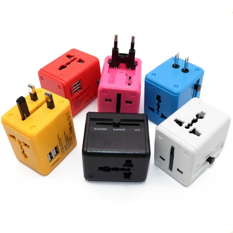 Universal Travel Adapter Electric Plugs Sockets Converter US AU UK EU with Dual USB Charging 2.1A Electrical Power Plug European