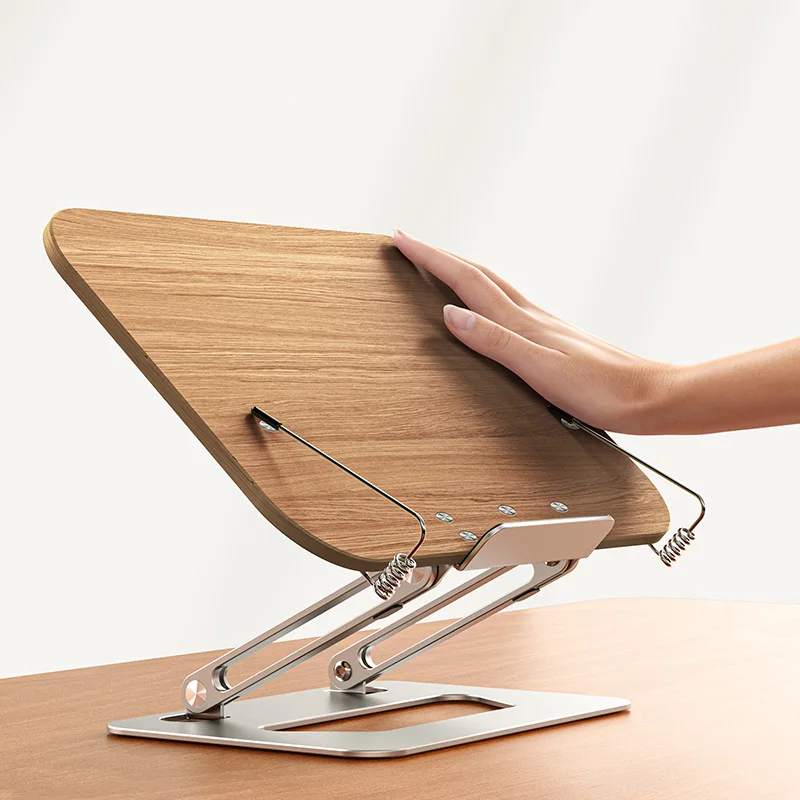 Rotate Adjustable Aluminum Alloy Tablet Foldable Metal Portable Pedestal Wooden Book Stand Holder For Reading