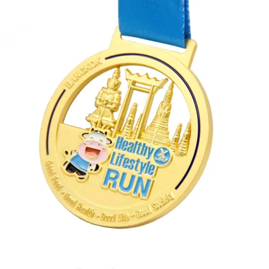 custom metal zinc alloy 3D gold sliver brass sports football basketball marathon running medal with ribbon