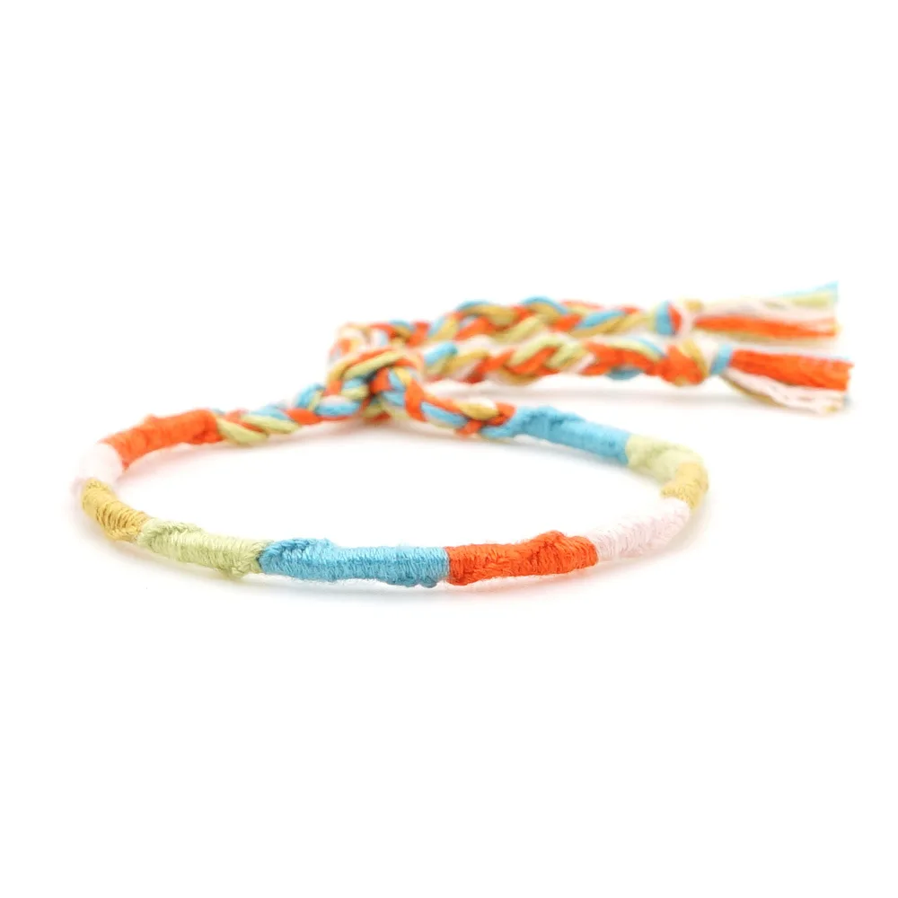 Manufacture Colorful Adjustable National Braided Cotton Thread Tassel Weaving Bracelet
