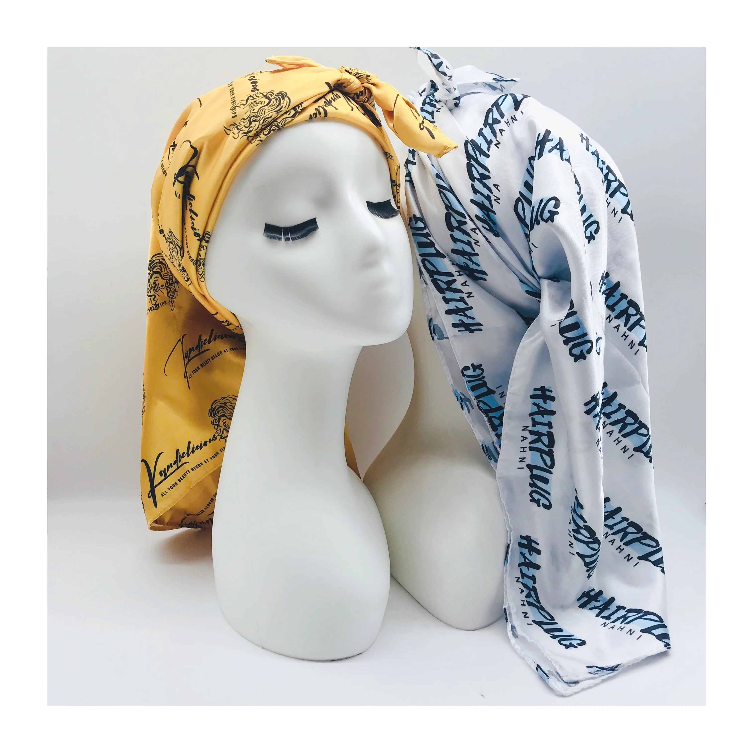 Wholesale manufacturer custom logo design digital print stylish long scarves square silk satin head scarf for women