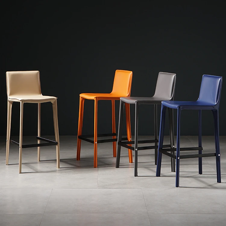 Modern Italian Minimalist Design Saddle Leather Armless High Feet Leather Back bar Chair KTV bar Leisure Chair for Living Room