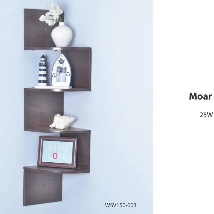 modern corner 5 tired  zig zag wall shelf