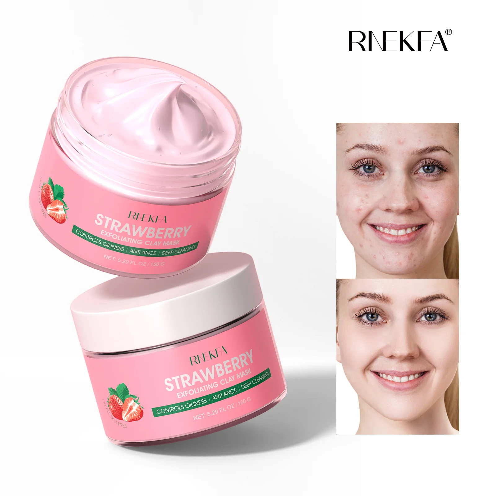 Private Label Hot selling Vitamin C Deep Cleanse Strawberry Bentonite Mud Jar Powder Turmeric Clay Face Facial Mask