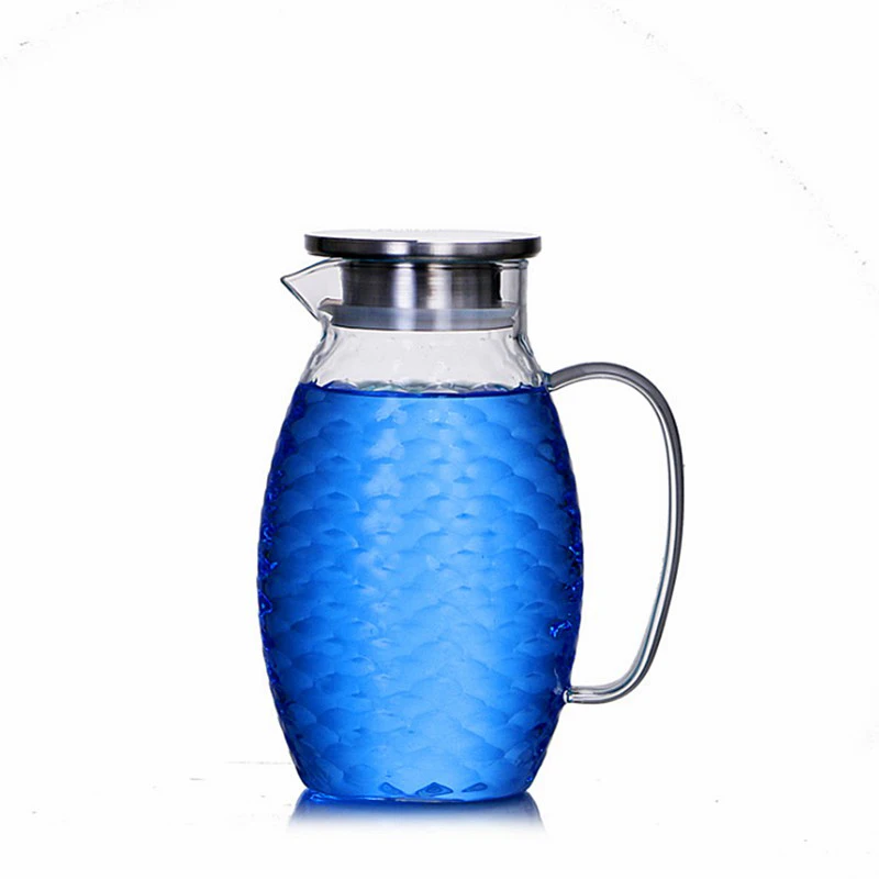 
Fish scale glass hammer stainless steel lid water jug juice bottle side handle 