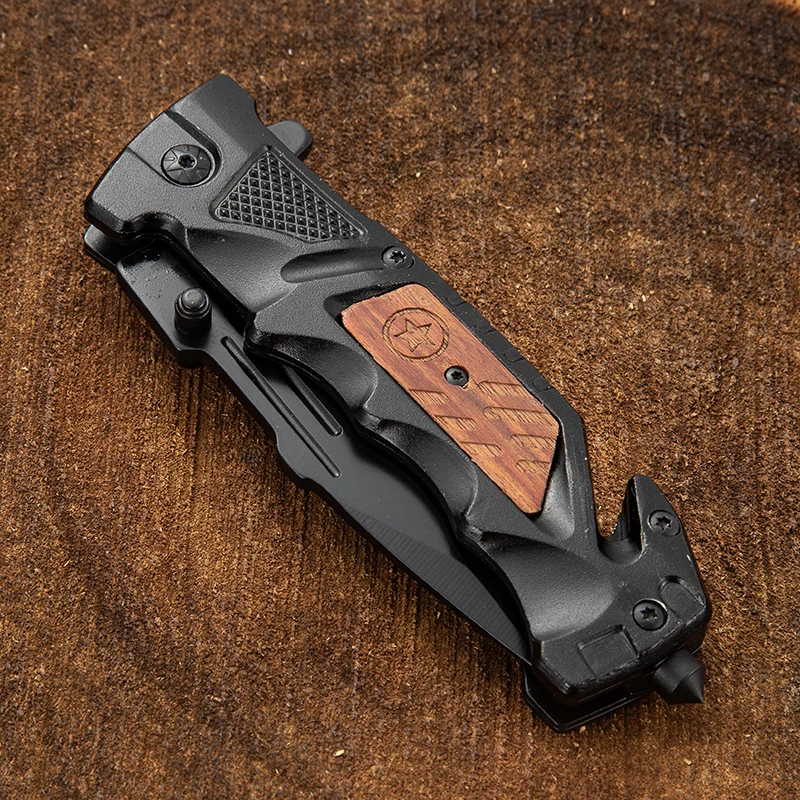 Free Sample New Black Coating 3CR13 Gift Knife Folding Tactical Multi Functional Outdoor Survival Pocket Knife With Rope Cutter