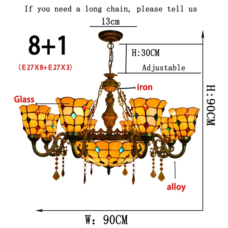 Tiffany oversized round Chandlier Vintage Handmade Stained Glass Ceiling Lighting Fixture for Bedroom Living Room chandelier