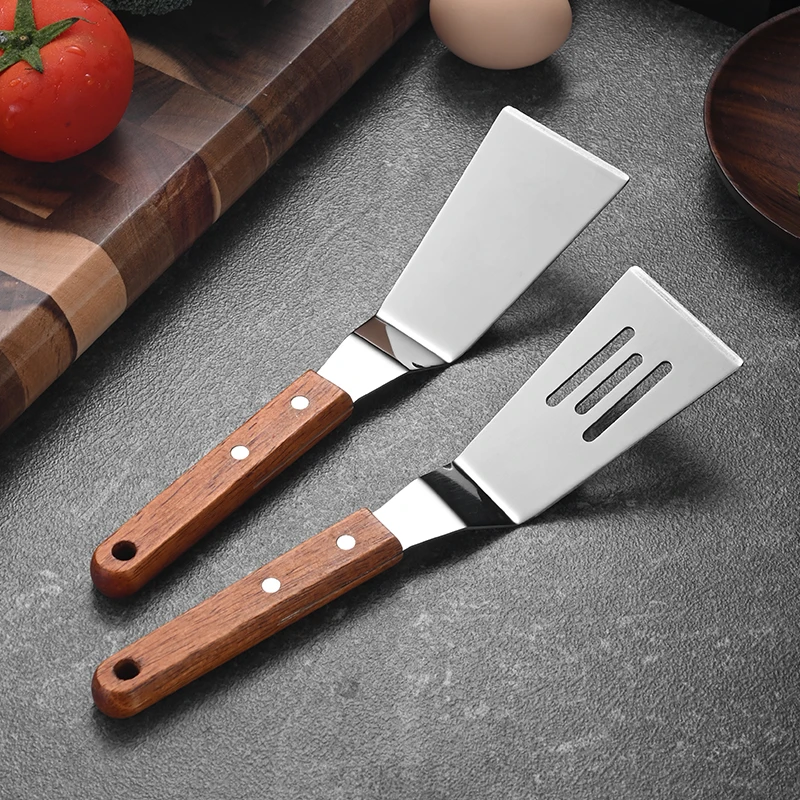 Multifunction Small Frying Spatula Steak Spatula Cooking Shovel Cutter Shovels Fish Eggs Pancakes Pork Steak  with wooden handle