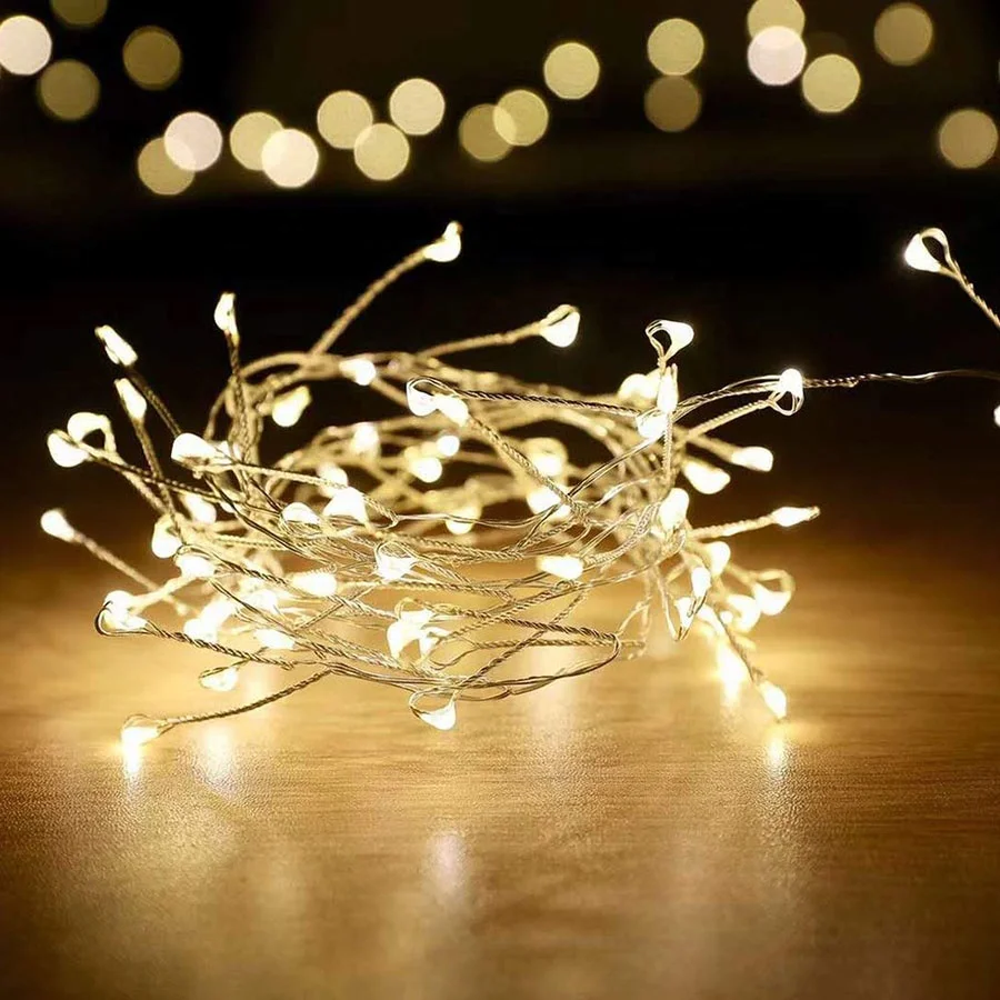 2M 5M LED Copper Wire Fairy LED String Lights Fireworks Firecrackers  Garland Light for Christmas Window Wedding Party Battery