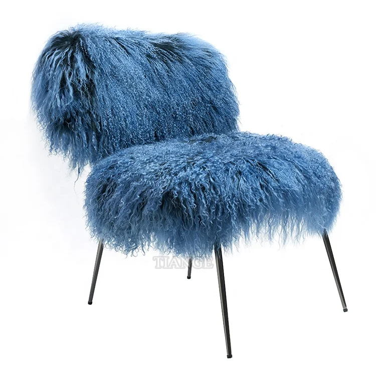 Modern italy designer furniture black stainless steel blue leather fur nepal mongolia armchair by Paola Navone