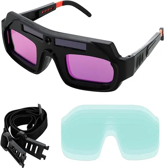 Lightweight Welders Glasses with Protective Lens and Elastic Band Auto Darkening Welding Goggles