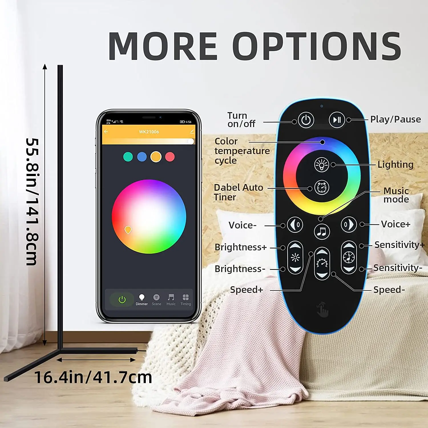 RGB Color Changing LED Floor Lamp +White Daylight Light RGB Lighting Effects Ambient Mood Light Metal Standing Lamp for Home