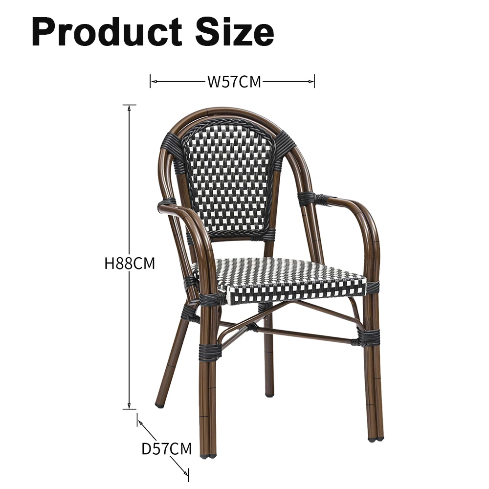 Outdoor Europe French Bistro Comfort Outdoor Furniture Rattan Bamboo Cafe Restaurant Garden Wicker Patio Chairs With Handle