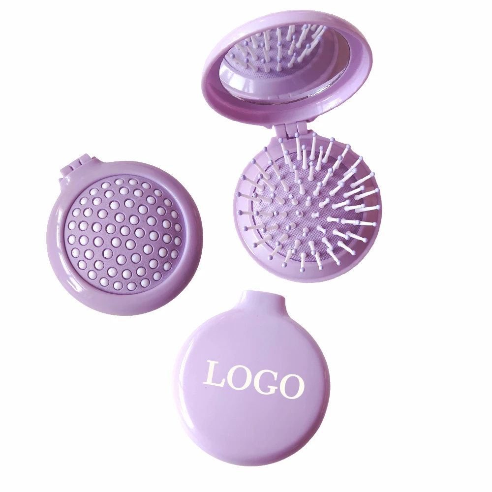 Detangling hair combs Mini folding pocket pop-up hair brush personalized pocket hair comb with mirror