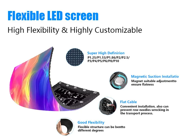 Suppliers Hanging Indoor Flexible Led Screen P1.8 P2 P2.5 Curve Led Panel Display Circular Soft Cylindrical Hd Led Video Wall