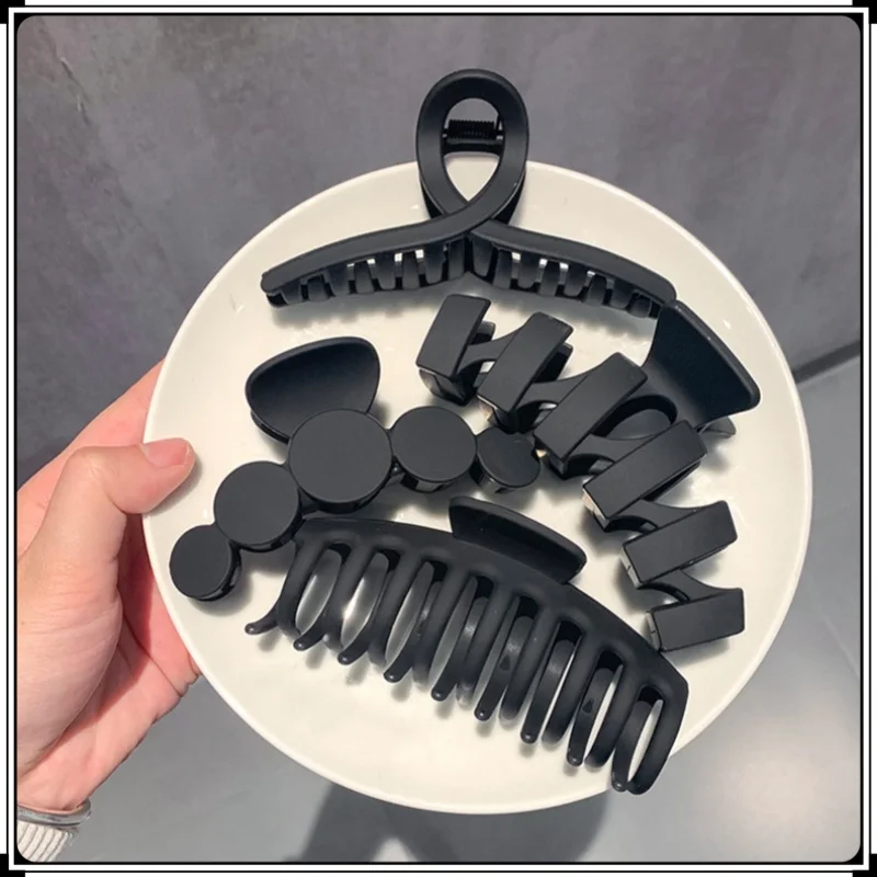 Sweet 8PCS/Set Large Shark Clip Geometric Girl Hair Clip Fashion High Quality Matte Hair Claws For Women