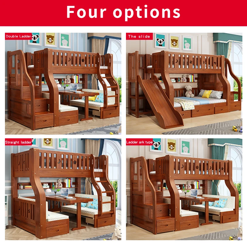 
Children Double Kids Solid Wood Pine Bunk Beds With Stairs Study Table In Wood 