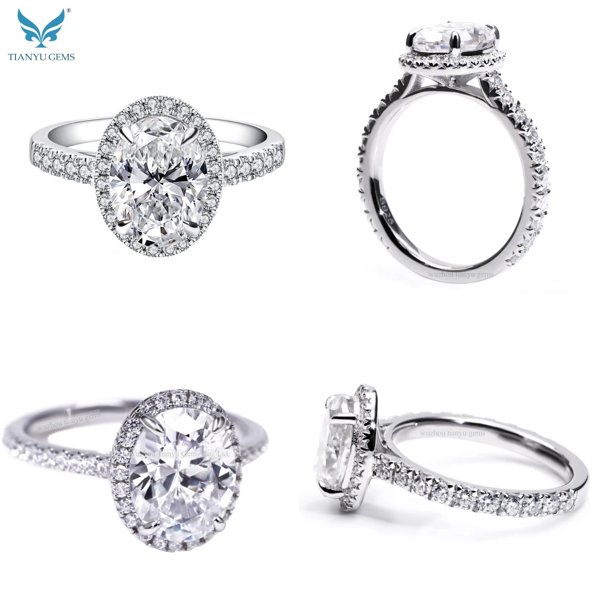 Tianyu Jewelry Manufacturer 18k White Gold Plated 925 Sterling Silver Wedding Oval Cut Moissanite Engagement Rings For Women
