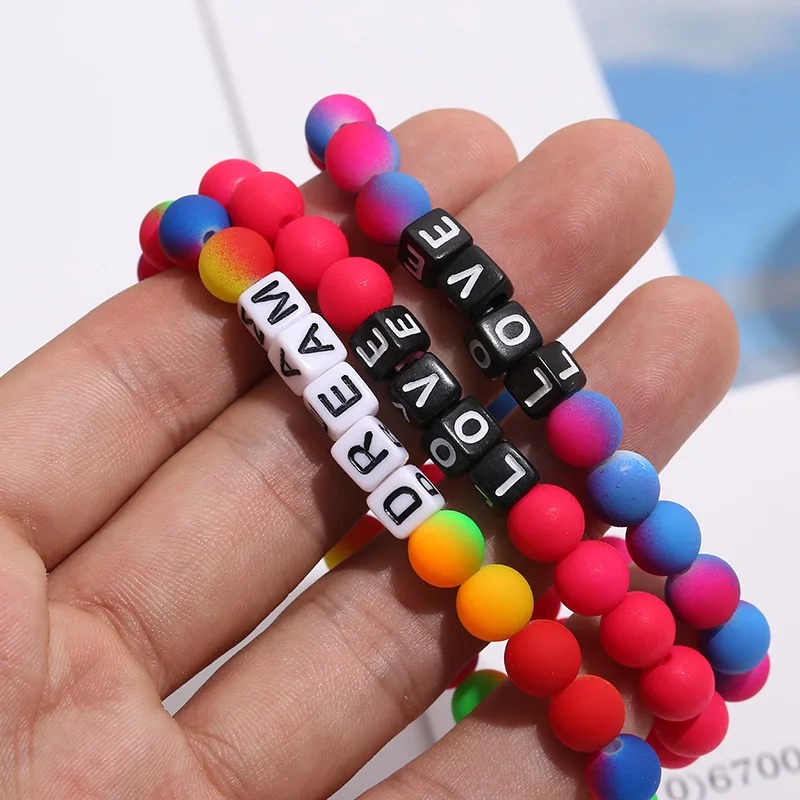 Colorful Beads Letter Charms Bracelets for Baby Girls Boy Lucky to Daughter Wristband Jewelry Love Gift to Kids