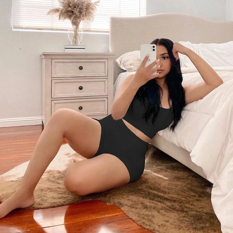 Custom Logo Casual Women Clothing Wear Summer Short Outfits Ribbed Tank Top And Shorts Skims Two Piece Set