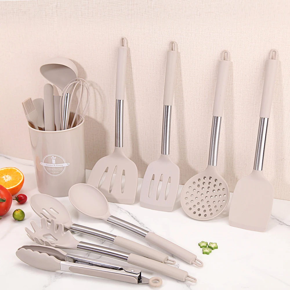 Wholesale spatula soup spoon 15 piece set stainless steel silicone spatula non-stick silicone kitchenware suit spatula set