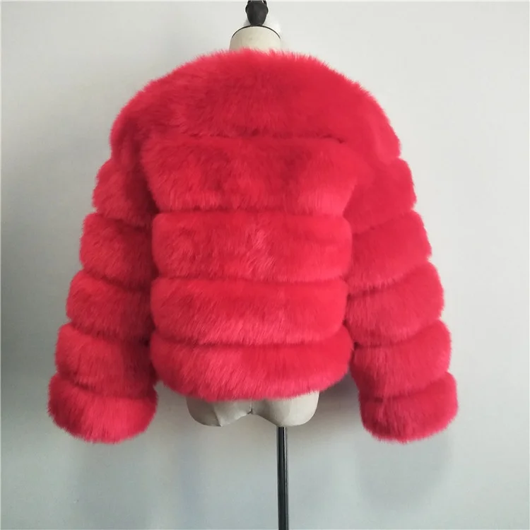 Fashion Winter Fur Coats Women Warm Red Fox Fur Coat Long Sleeve Faux Fur Coat