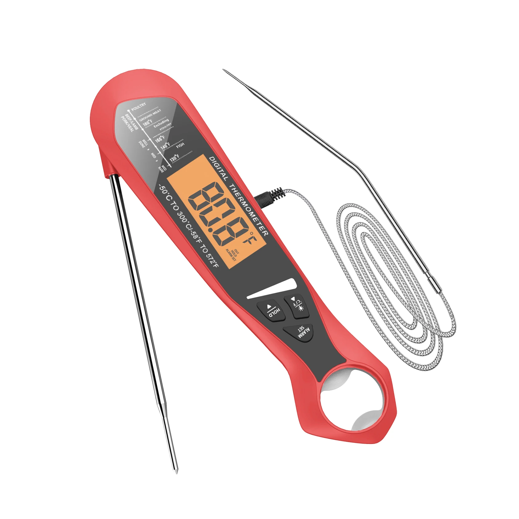Meat Thermometers Dual Probe Instant Read Food Thermometer with Alarm Backlight Calibration Bottle Opener Digital Thermometer