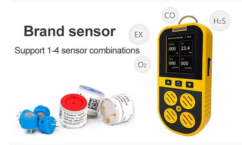 Gas Detector Rechargeable Portable 4 in 1 Gas Clip 4-Gas Monitor Meter Tester Analyzer Sound Light Shock