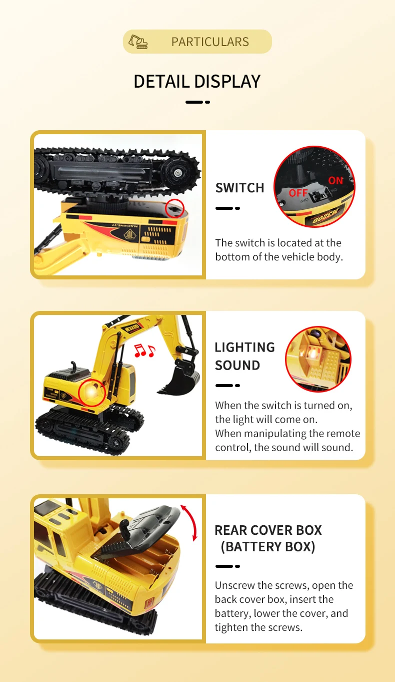 2.4GHZ Remote Control Electric Excavator Drilling Machine Simulated Diecast RC Truck 6WD Engineering Vehicles with lights