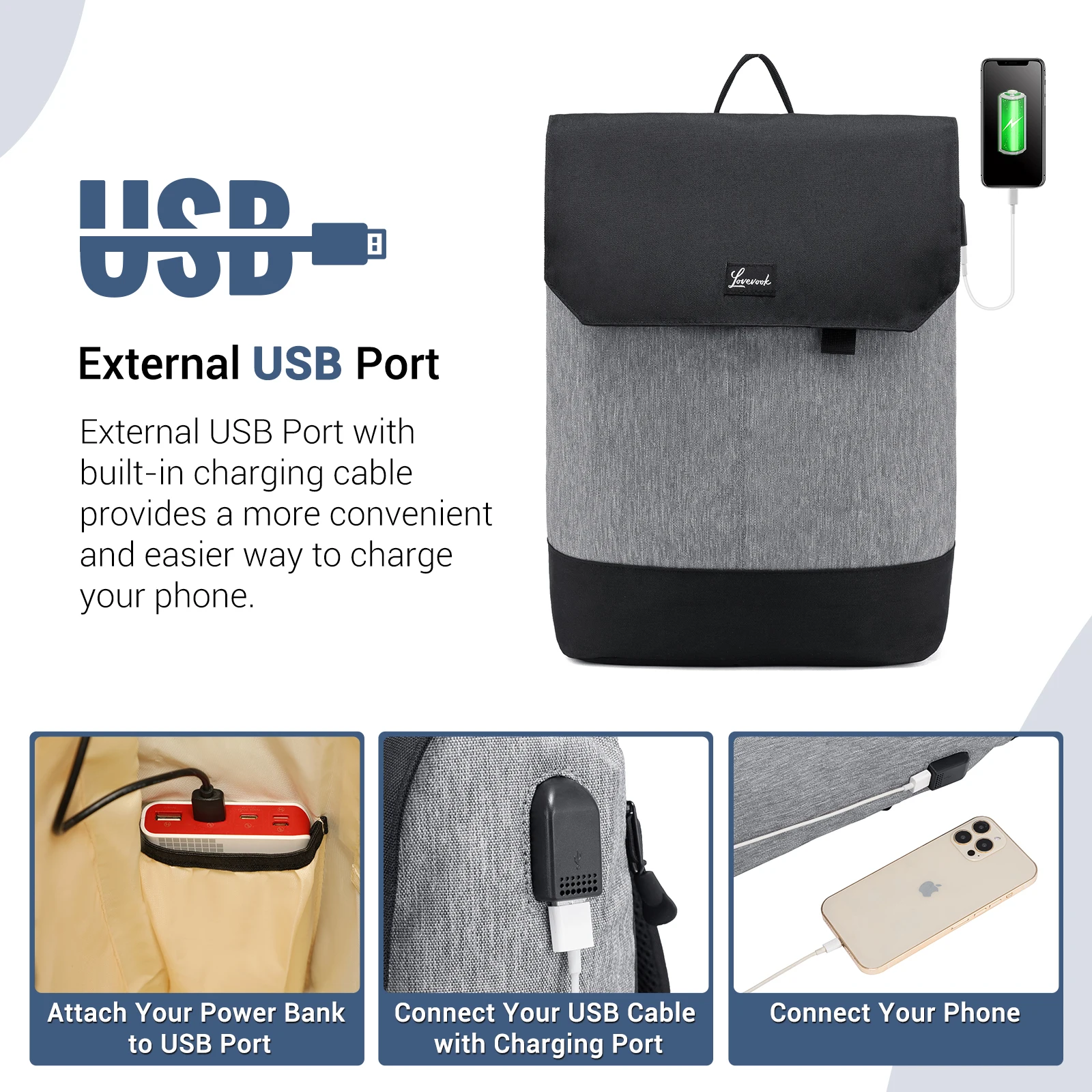 2024 high quality fashion eco-friendly design bags 100% recycled PET portable college bag laptop backpack unisex with USB port