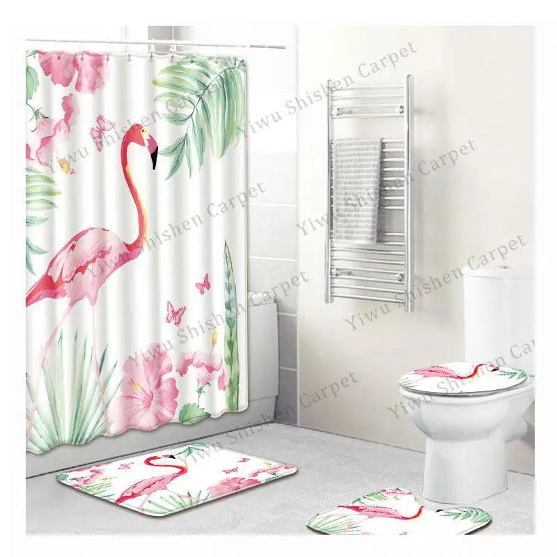 Amazon Hot Sell new supplier Xmas bathroom foot mats toilet set bathroom rug waterproof polyester cat dog shower curtain