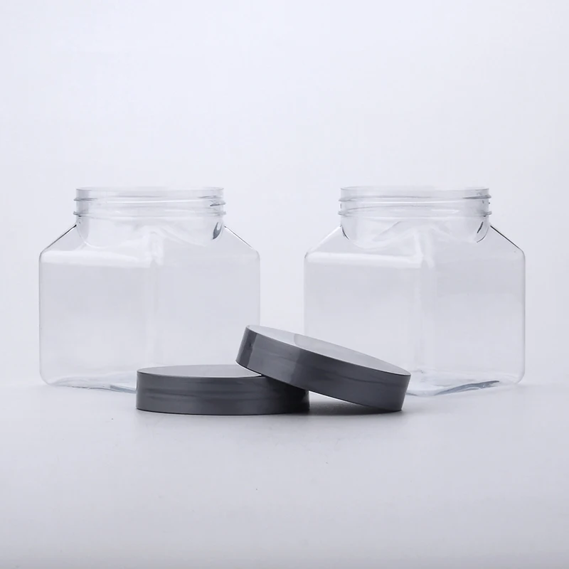300ml 350ml PET Transparent Square Plastic Bottles Flat Wide Mouth Plastic Chocolate Snack Food Jar
