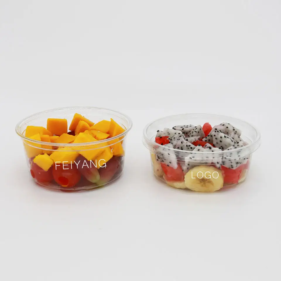 Wholesale logo printing disposable plastic salad food fruit yogurt container with lids16oz 12oz 10oz