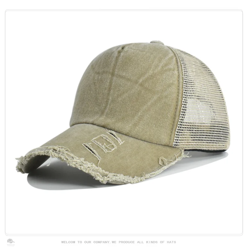 New vintage washed old sports cap edging light plate with holes fashionable mesh outdoor shade baseball caps for adults
