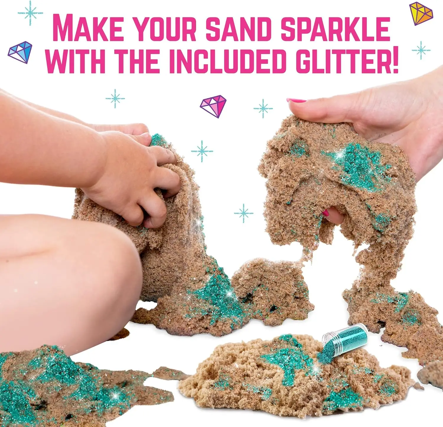Mermaid Sensory Sand Kit, 2lbs Moldable Play Sand for Kids Aged 3+, Magic Sand with Gems, Tools & Portable Treasure Chest