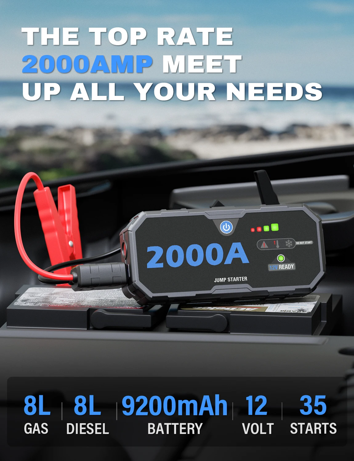 Multifunction 12V Jump Starter And Power Bank 2000A Battery Booster Car Jump Starter Car Jump Starter With Wireless Charger