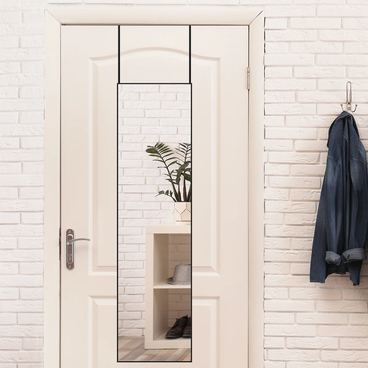 BEAUTME Stand Over Door Mirror Wall Hanging HD Silver Glass Rectangle Full Body Mirror Full Length