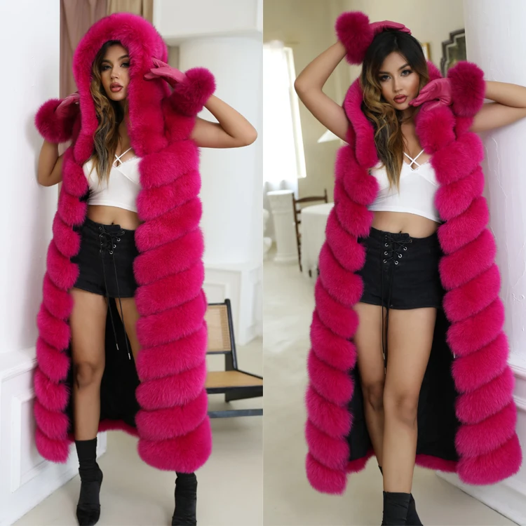New Arrival Fox Fur Gilet Outdoor Warm Elegant Coat Beautiful Custom Winter Woman Fur Hooded Vest