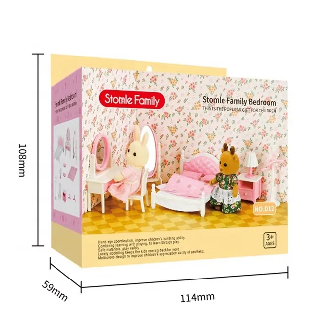 Forest Family Furniture Sets Kids Pretend Toys Mini Dollhouse Motorbike Refrigerator Educational Role Play Toys