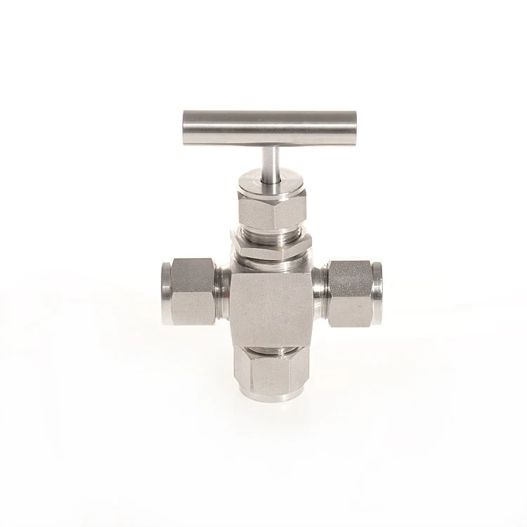 Stainless steel flow meter 3 way tee tube end needle valve