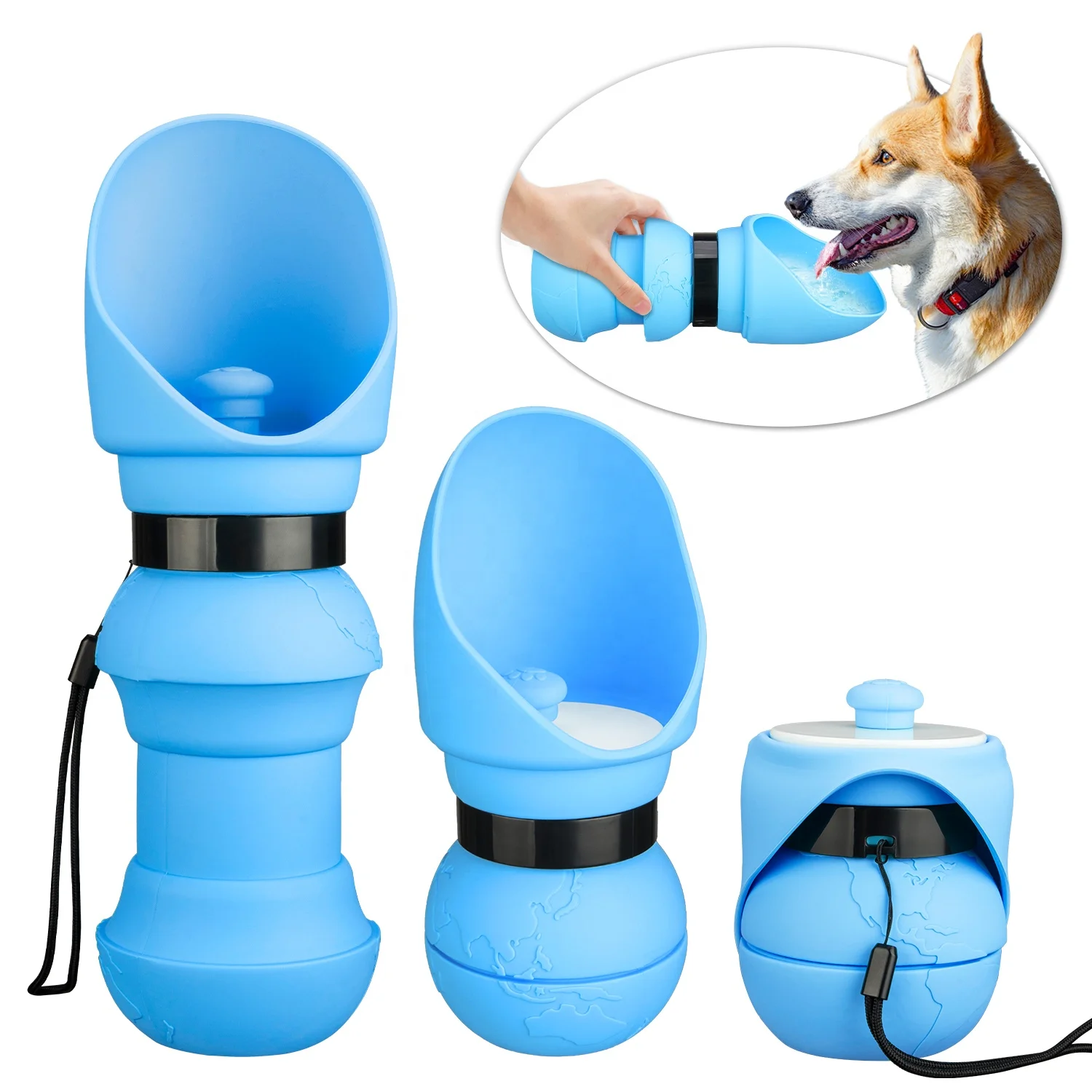 2024 New Pet Accessories Dog Mug Products Foldable Pet Water Bottle 550ml Food grade silicone Dishwasher safe Dog Water Bottle