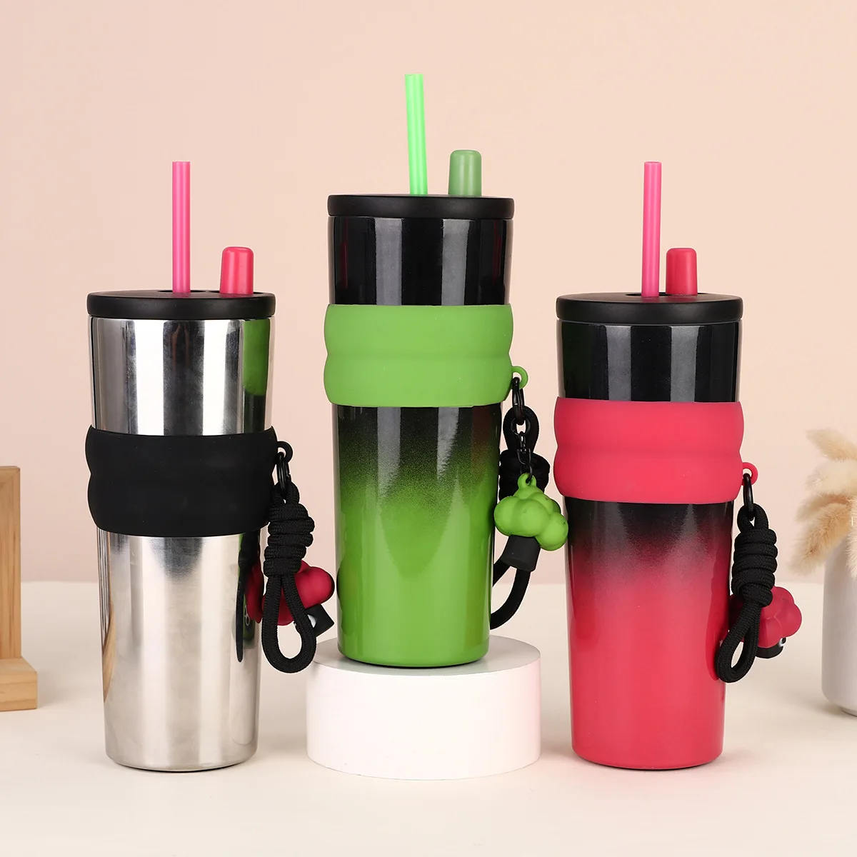 710ml 316 Stainless Steel Large Capacity Thermos  Insulated Vacuum Cup Portable Rope Coffee Tumbler Mug Cup With Straw